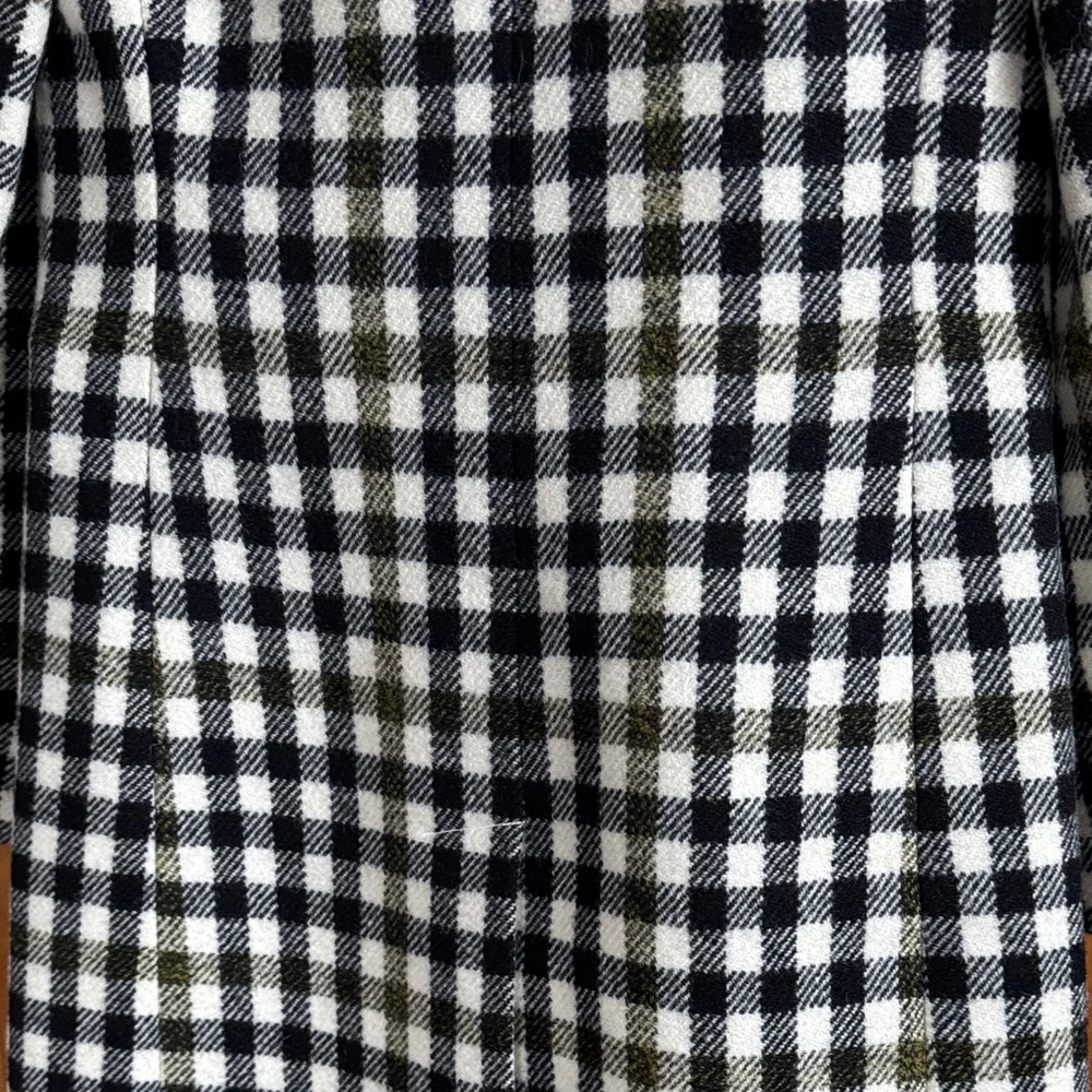 J. Crew Black, White, Olive Plaid Double-Breasted Pea Coat - Picture 8 of 9